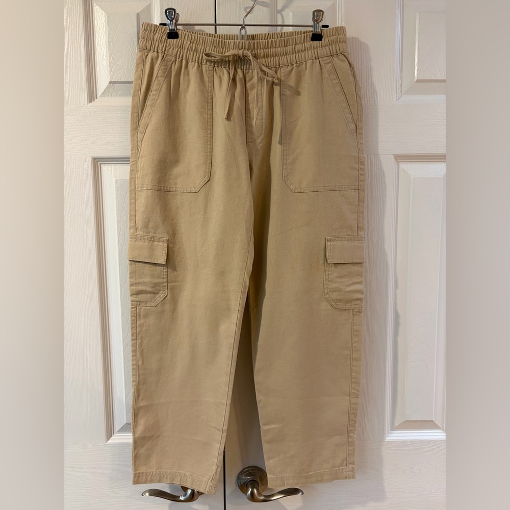J.Crew Tan Linen/Cotton Blend Cropped Cargo Pants Size 6